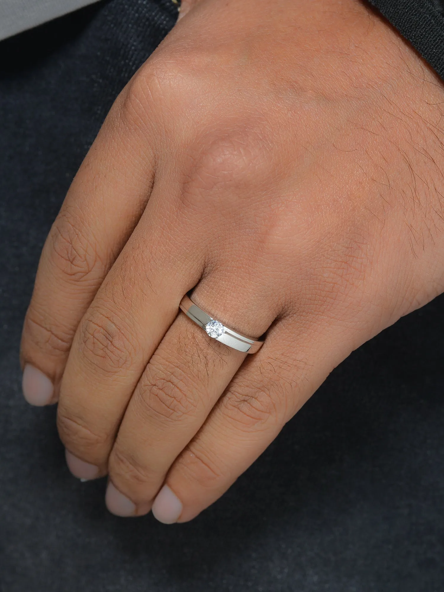 0.5 Carat Single Stone Adjustable Silver Engagement Ring For Him