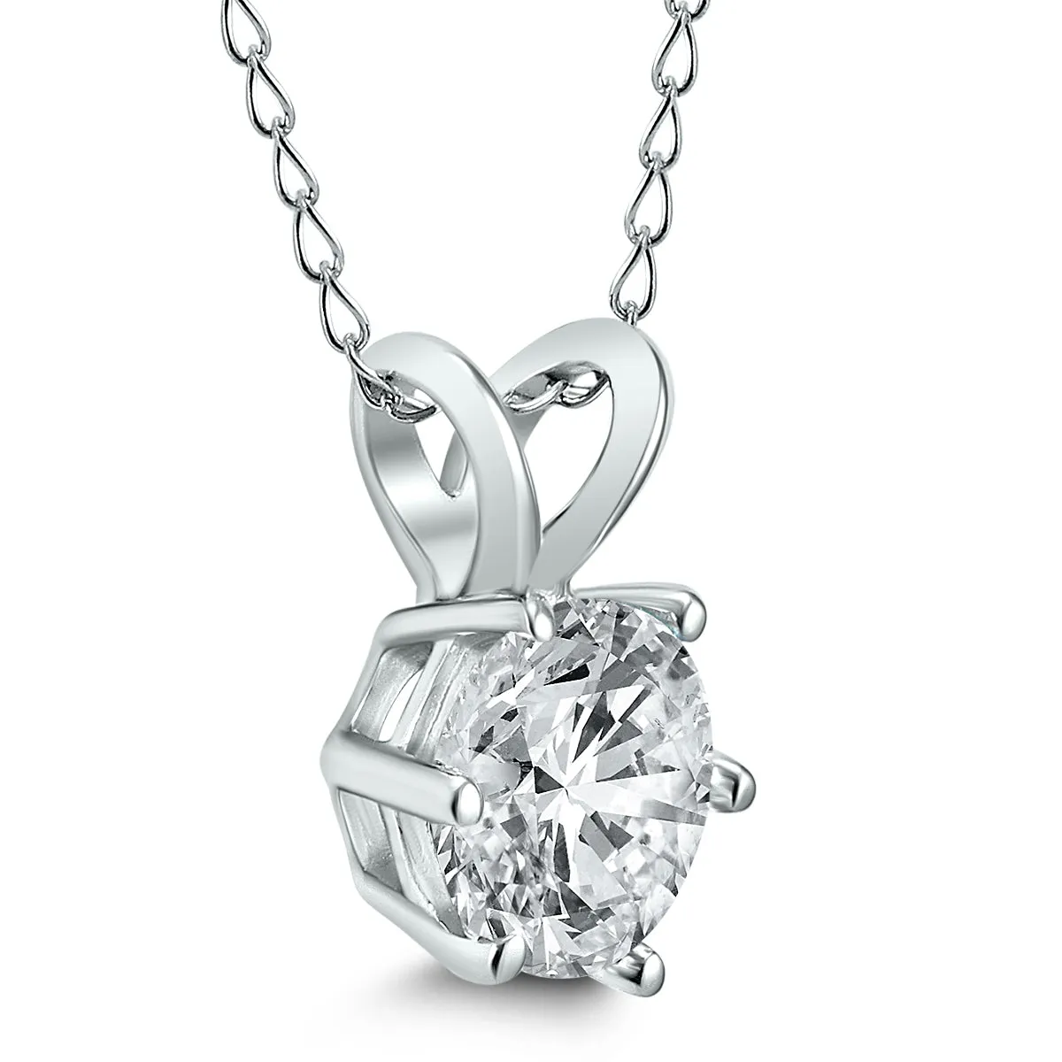 1 Carat 6 Prong Diamond Solitaire Pendant in 14K White Gold