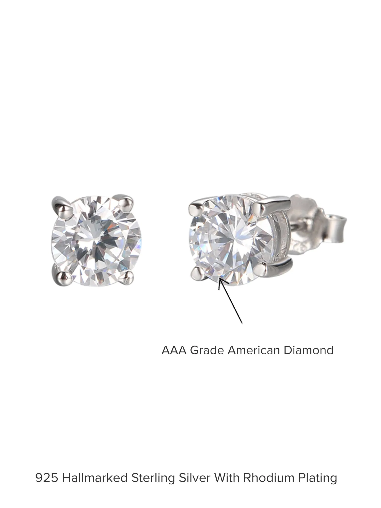 1 Carat AAA Grade American Diamond Look Solitaire Stud Earrings Made With 925 Silver