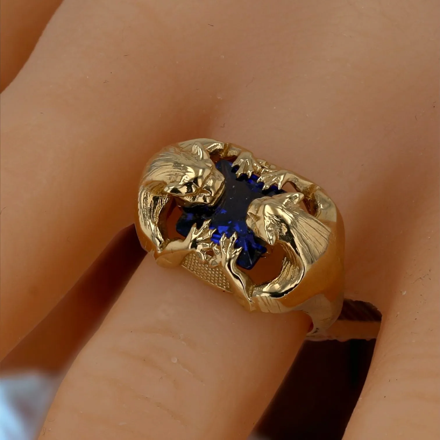 10K yellow gold two panther ring-221987