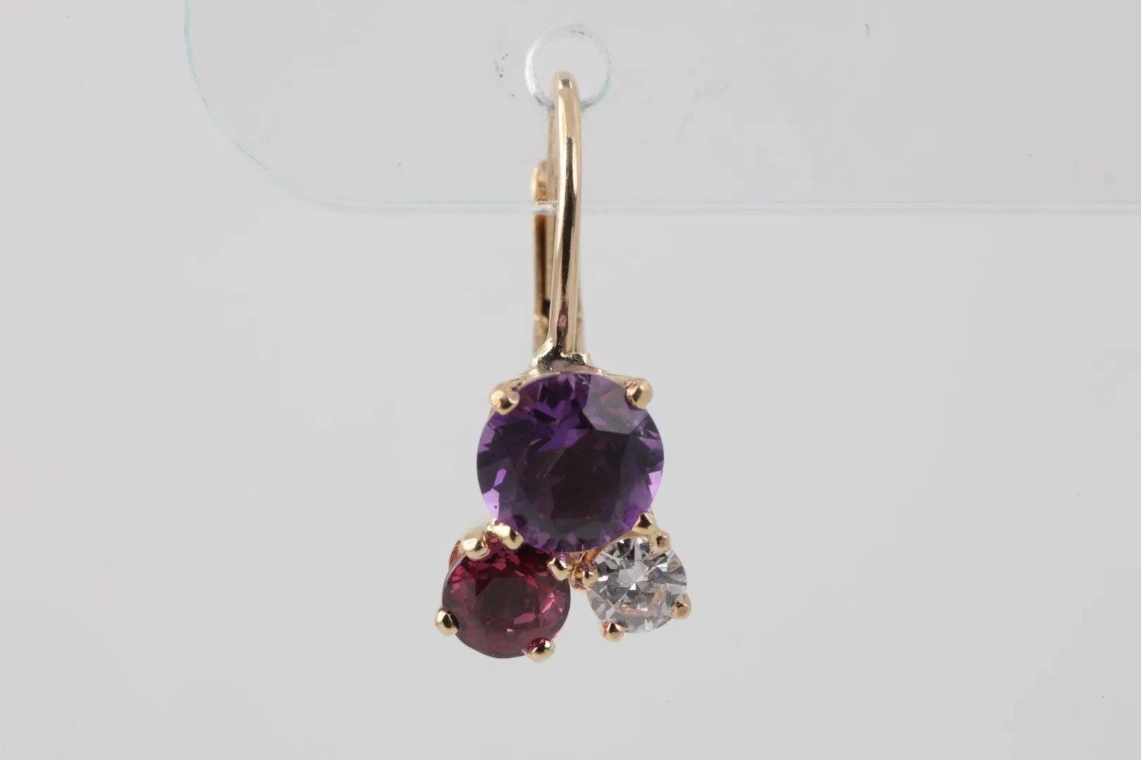 14k Gold Diamond, Amethyst & Pink Tourmaline Dangle Earrings (2.76g.)