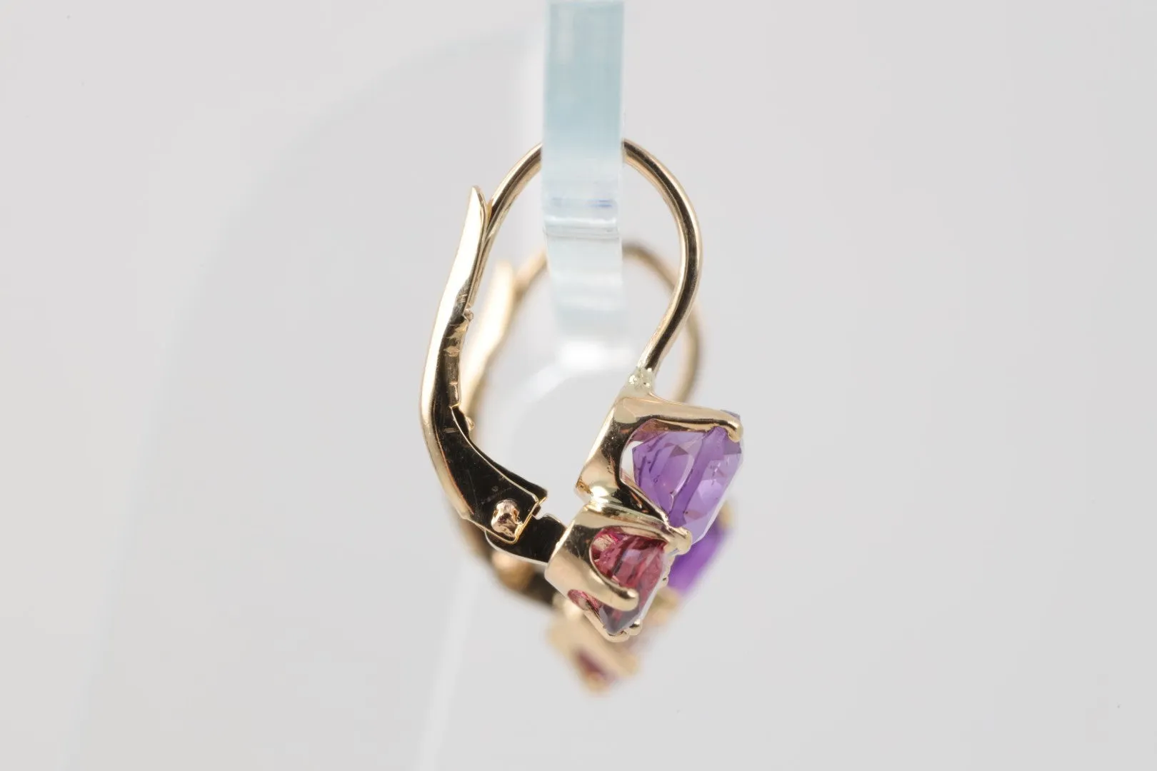 14k Gold Diamond, Amethyst & Pink Tourmaline Dangle Earrings (2.76g.)