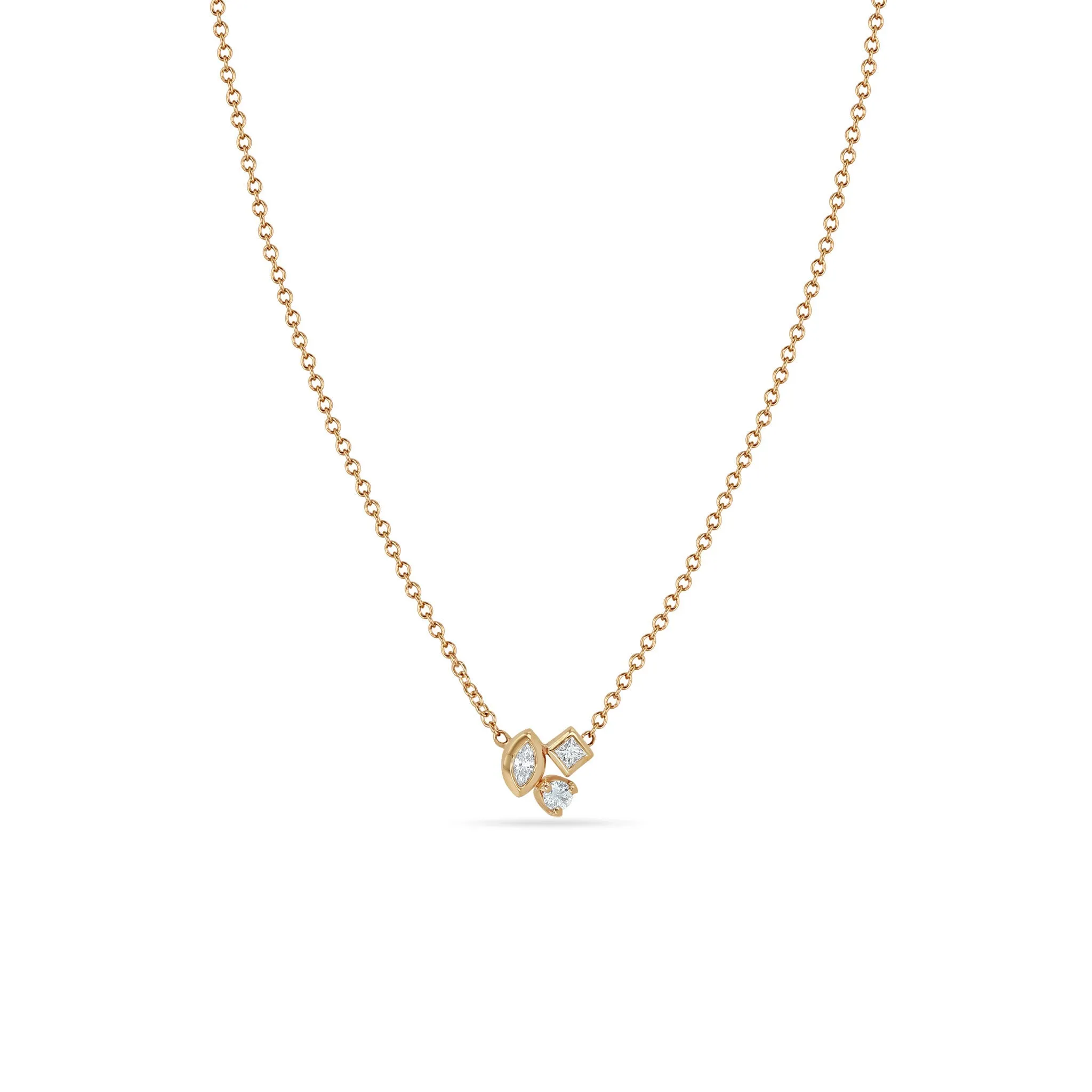 14k Mixed Cut Diamond Cluster Necklace