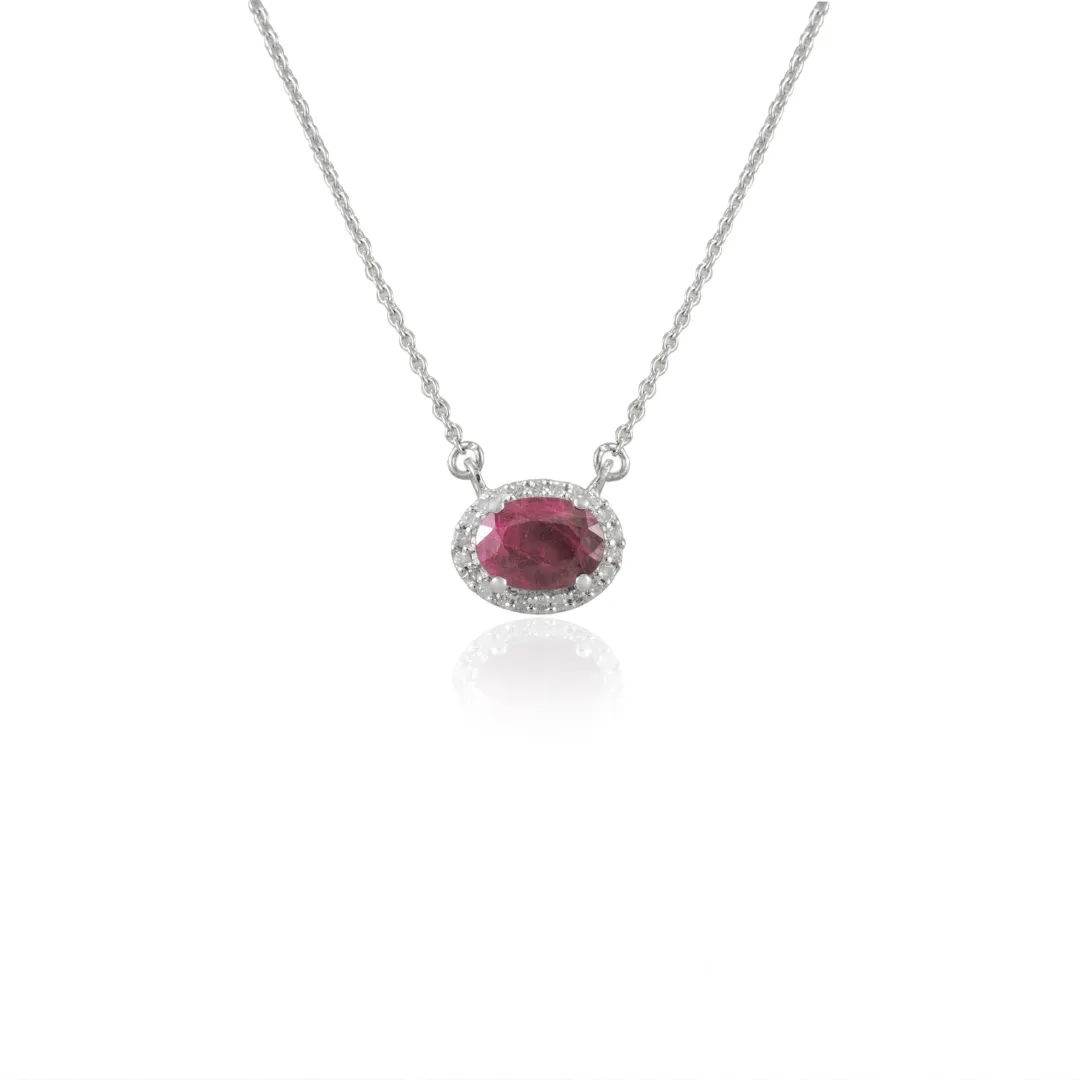 14K Oval Ruby & Diamond Necklace