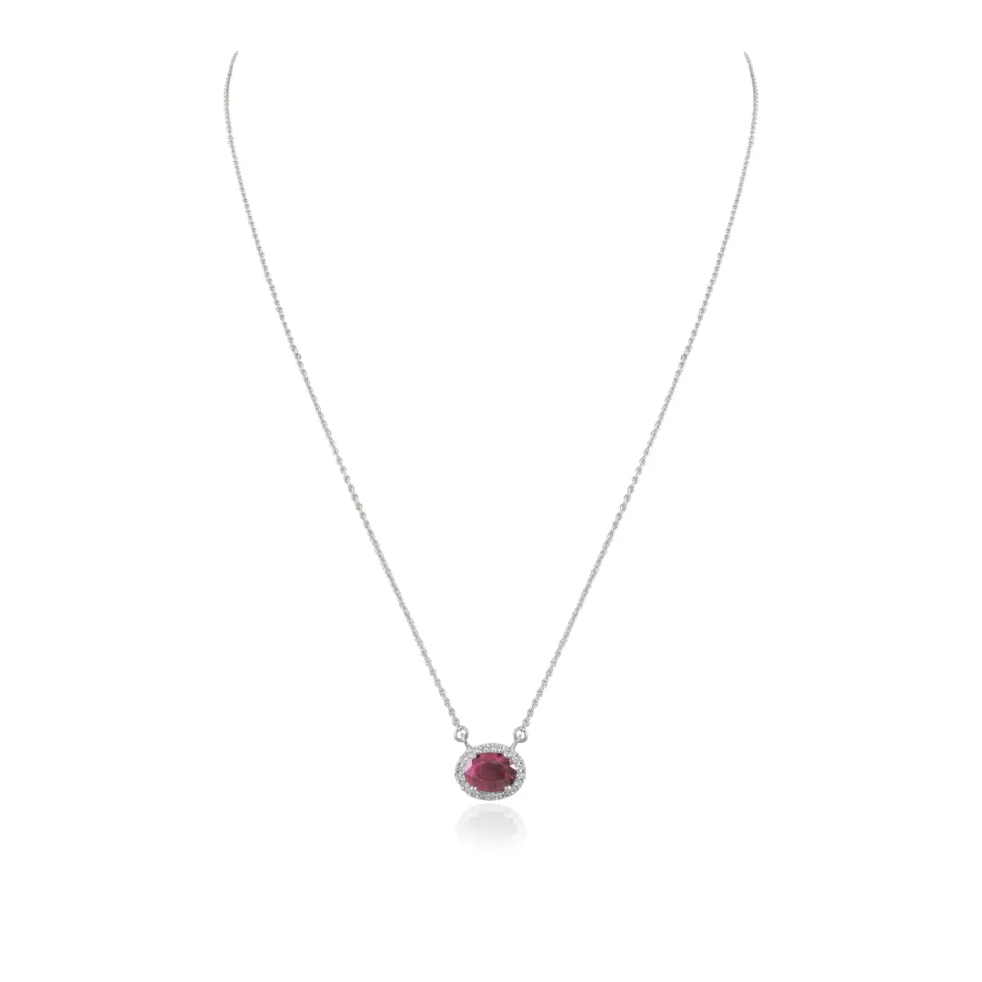 14K Oval Ruby & Diamond Necklace