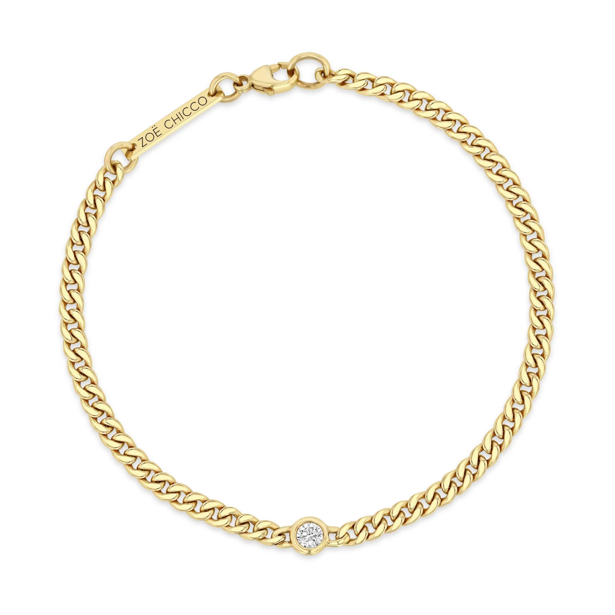 14k Small Curb Chain Bracelet with Floating Diamond