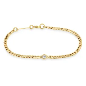 14k Small Curb Chain Bracelet with Floating Diamond