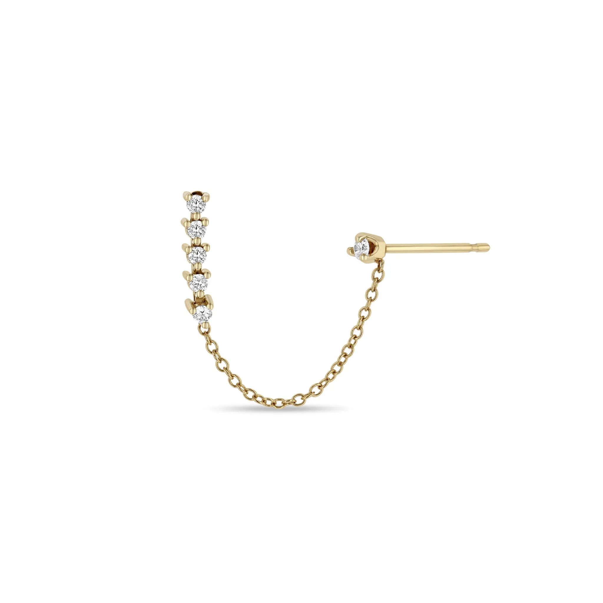 14k Tennis & Prong Diamond Double Stud Chain Earring