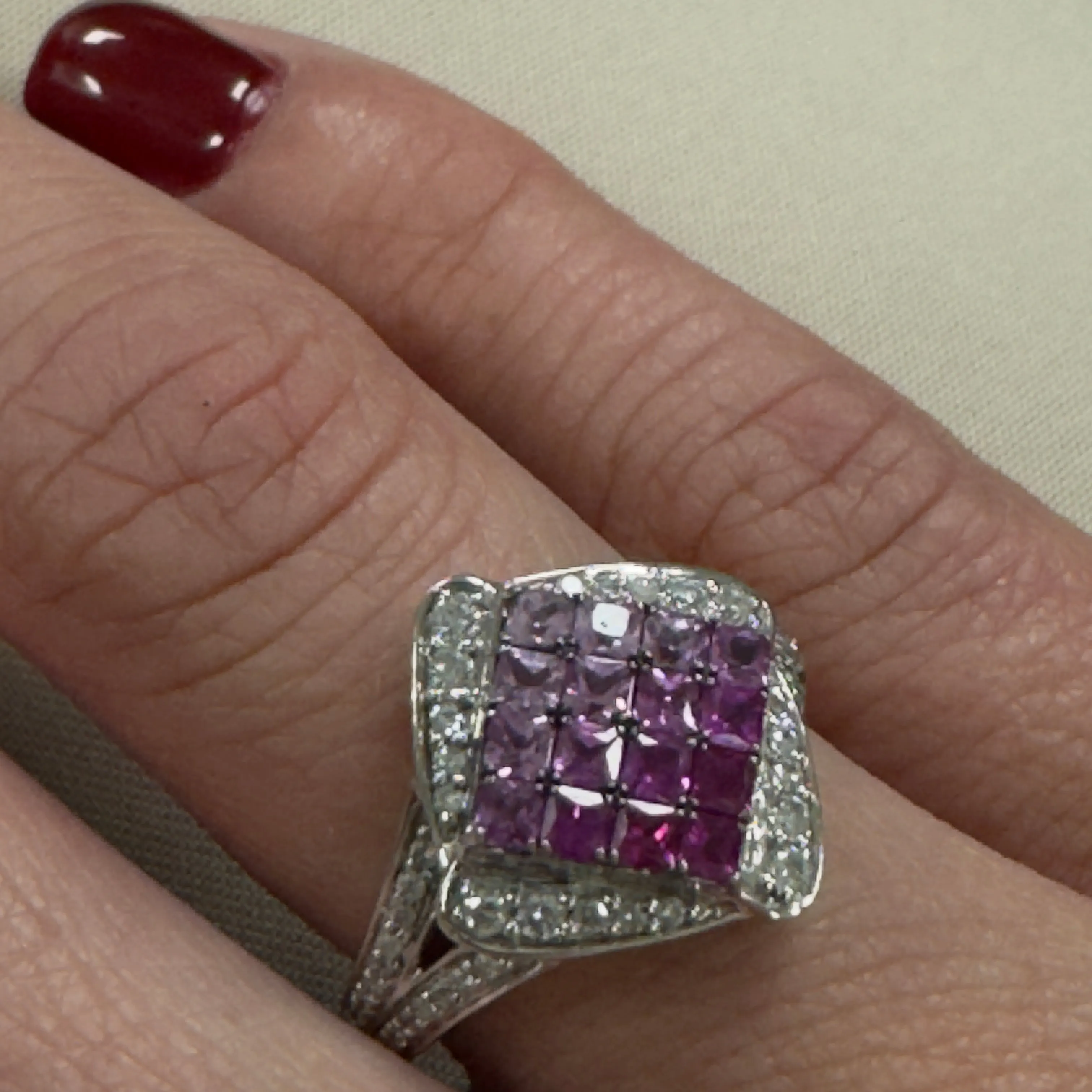 14K White gold hallo natural diamonds and pink sapphire-227340