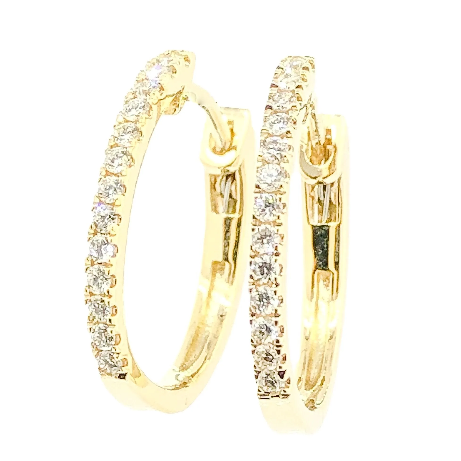 14K Y Gold 0.20ctw Oval SI1/H Diamond Hoop Earrings