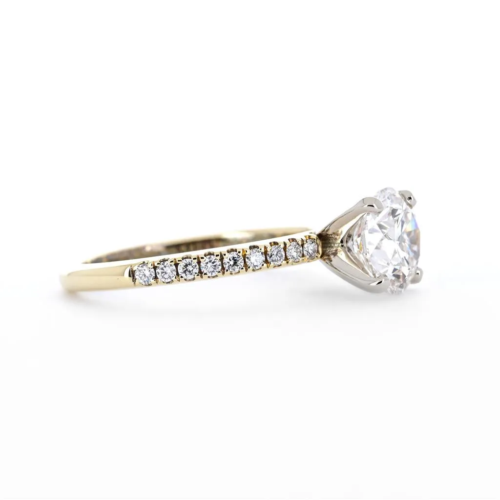 1.76ctw Round Lab-Grown Diamond Engagement Ring, Pavê Band - 14k Multi-Tone Gold