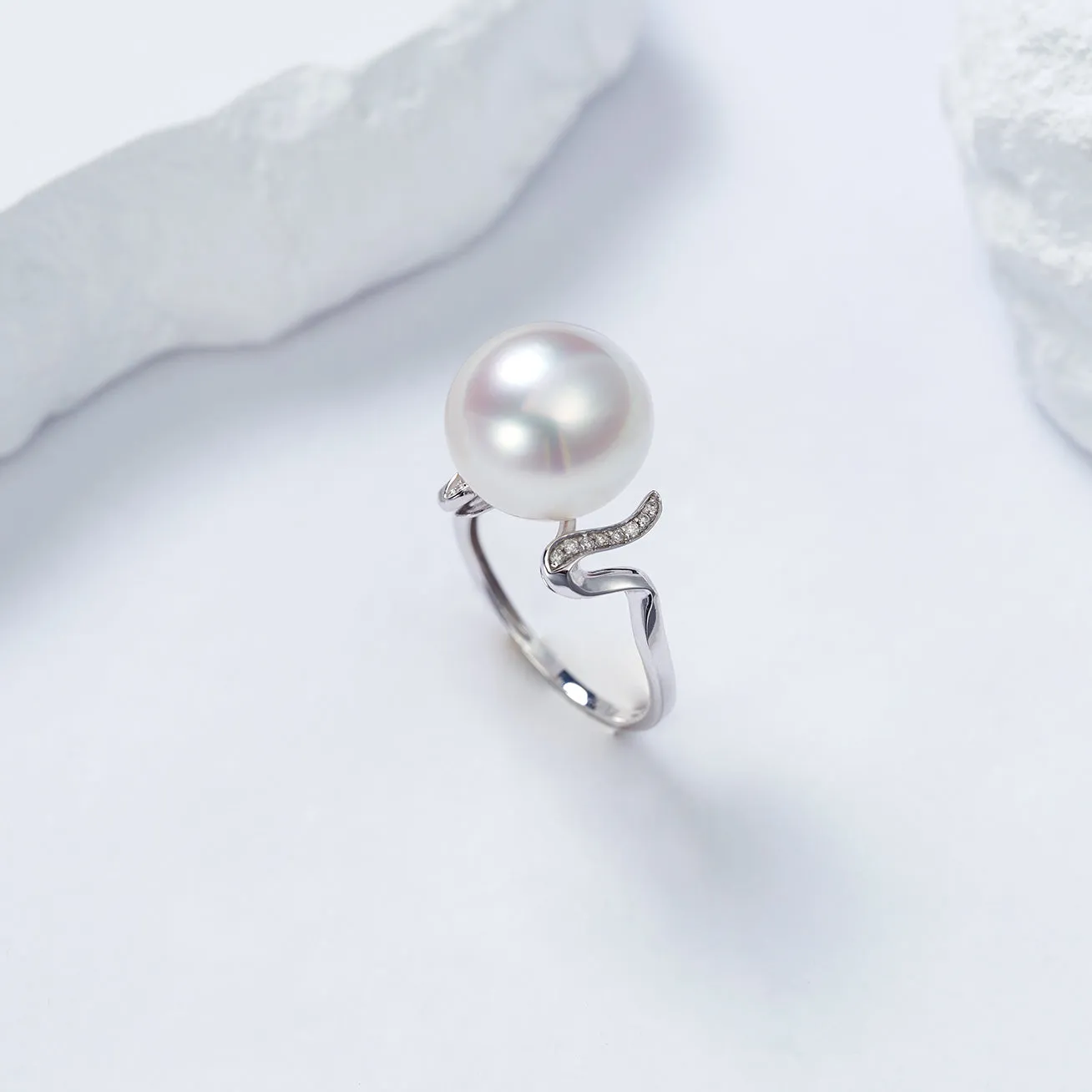 18K Diamond Australian White South Sea Pearl Ring KR00078