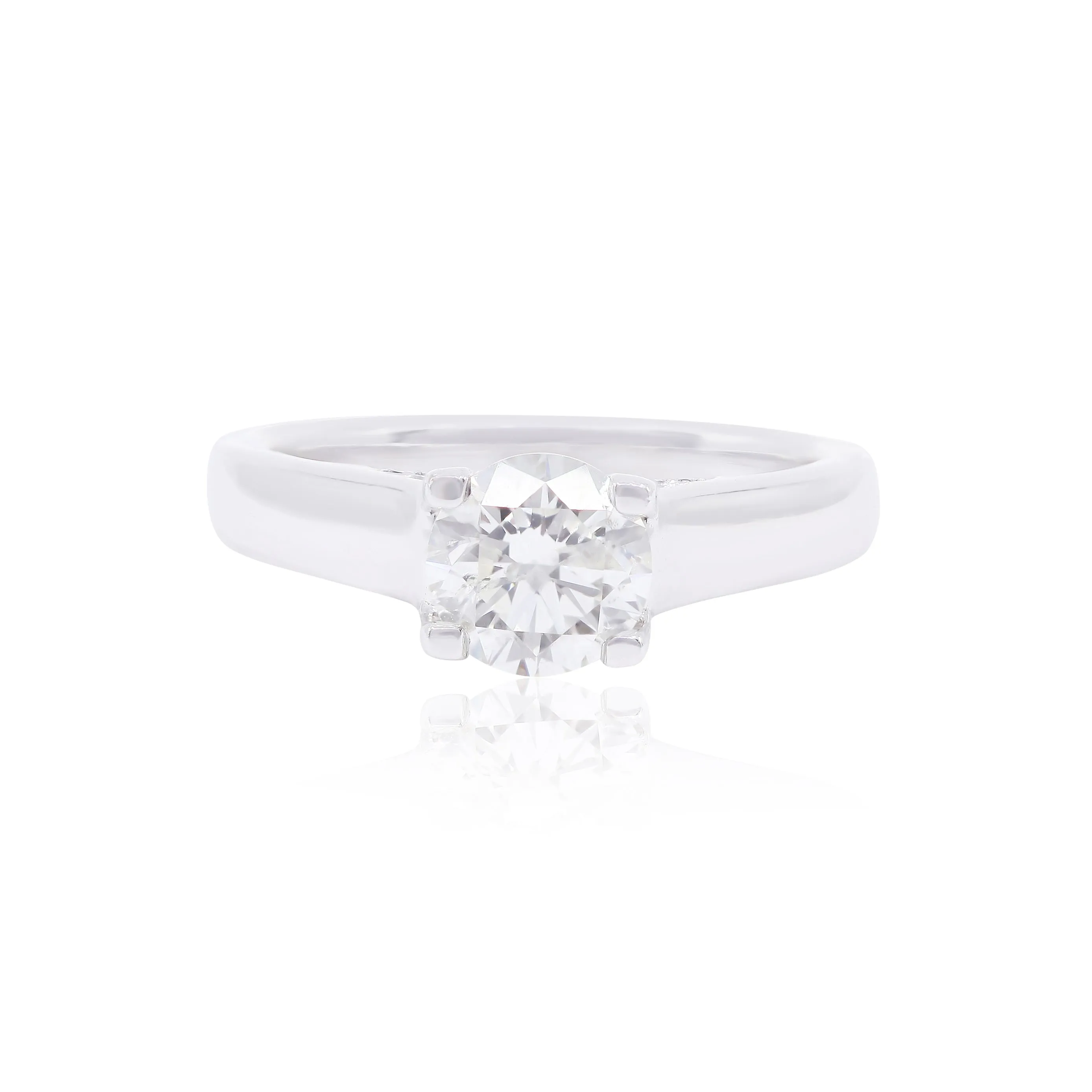 18K White Gold 1.20ct Round Brilliant Cut Diamond Engagement Ring With Under Gallery Accents