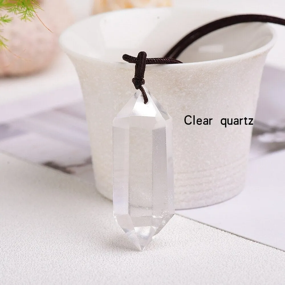 1pc Natural Crystal Quartz Double Point Pendant Necklace