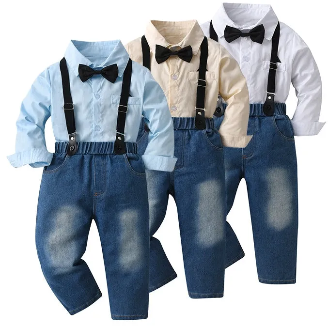 2 Pieces Set Baby Kid Boys Solid Color Shirts And Jeans Wholesale 23090658