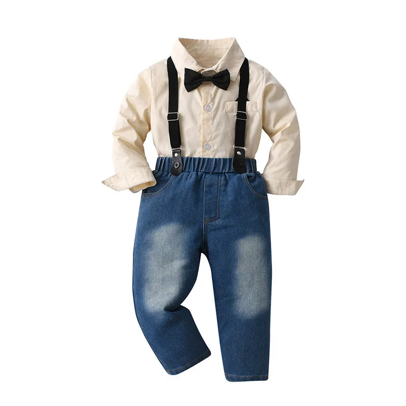 2 Pieces Set Baby Kid Boys Solid Color Shirts And Jeans Wholesale 23090658