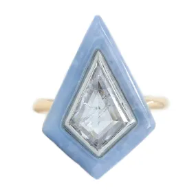 2.39 Kite Rosecut Diamond and Blue Agate Gemstone Halo Ring in Two Tone Gold