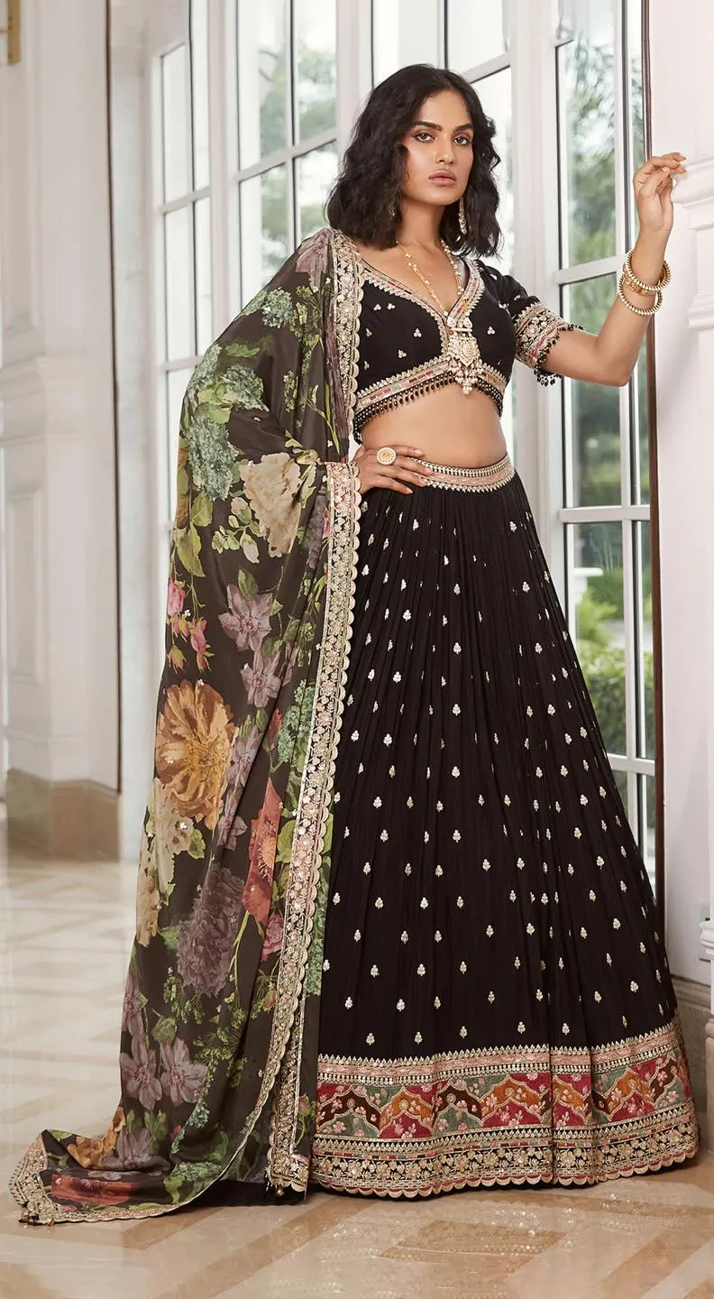 30Z319A-RO Black Lehenga