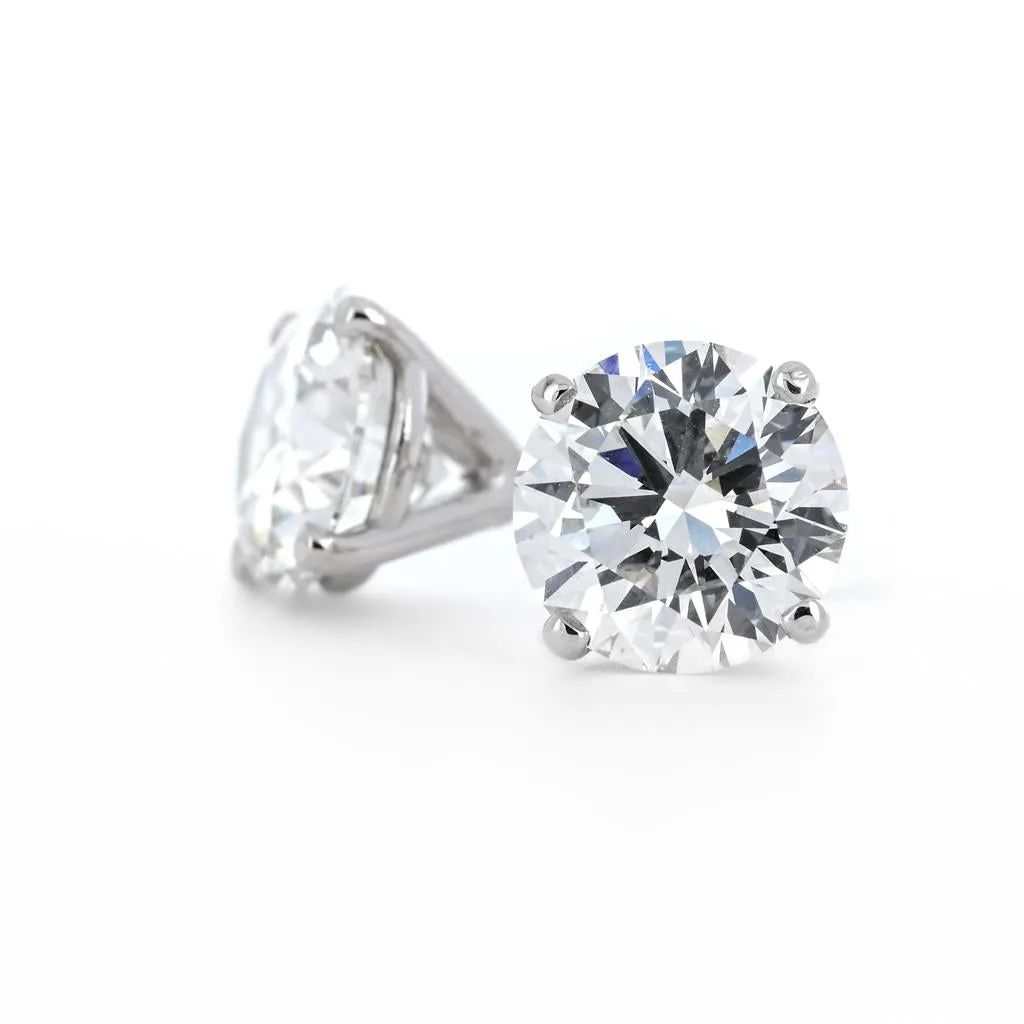 3.12ctw Round Lab Grown Diamond Studs, 4 Prong - 14K White Gold