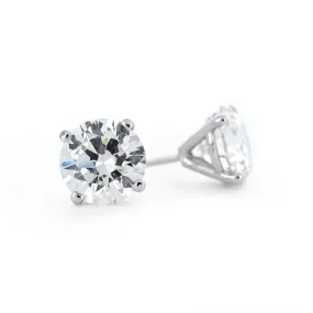 3.12ctw Round Lab Grown Diamond Studs, 4 Prong - 14K White Gold