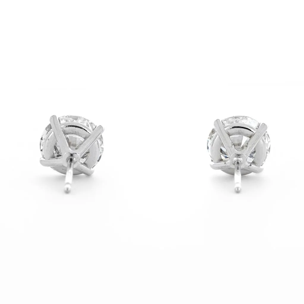 3.12ctw Round Lab Grown Diamond Studs, 4 Prong - 14K White Gold