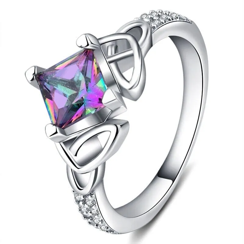 6*6 mm Square Rainbow Fire Mystic Topaz Ring