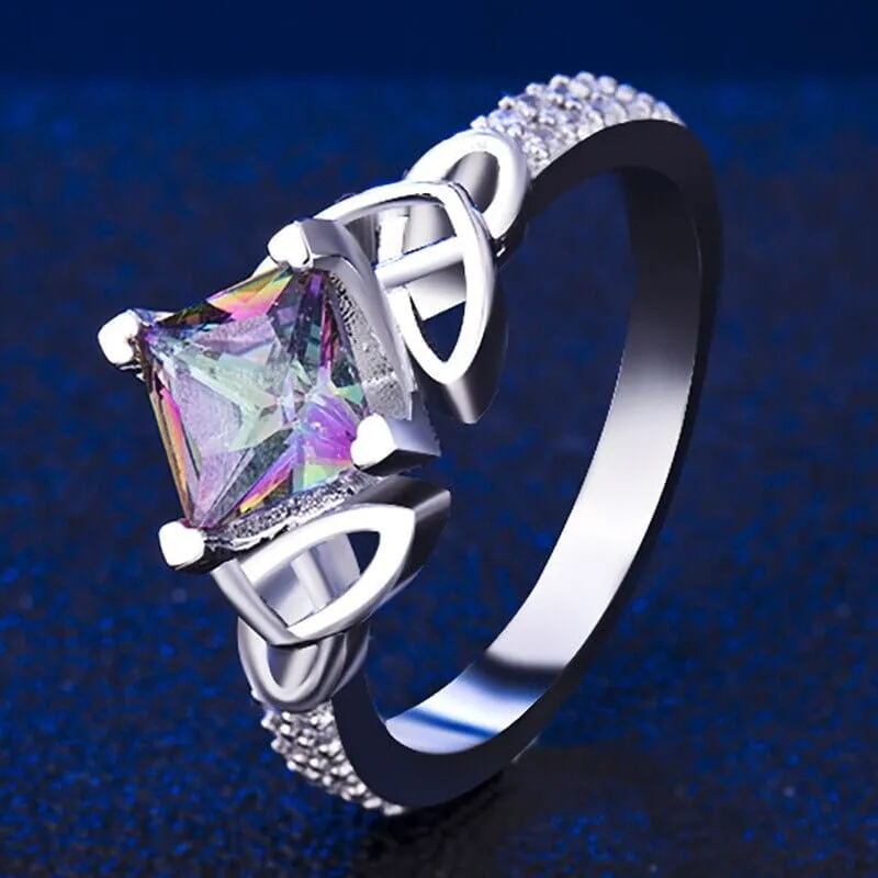 6*6 mm Square Rainbow Fire Mystic Topaz Ring