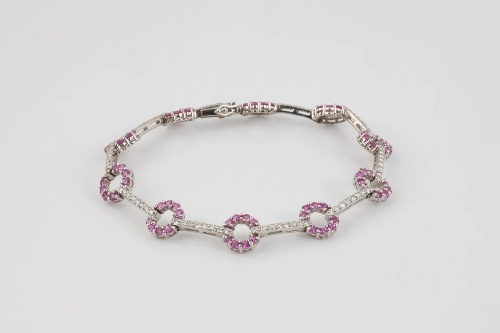 7.5" 18k White Gold 0.79tcw Diamond 3.64tcw Pink Sapphire Bracelet (12.19g.)