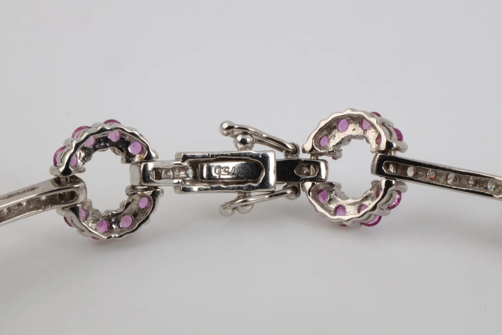 7.5" 18k White Gold 0.79tcw Diamond 3.64tcw Pink Sapphire Bracelet (12.19g.)