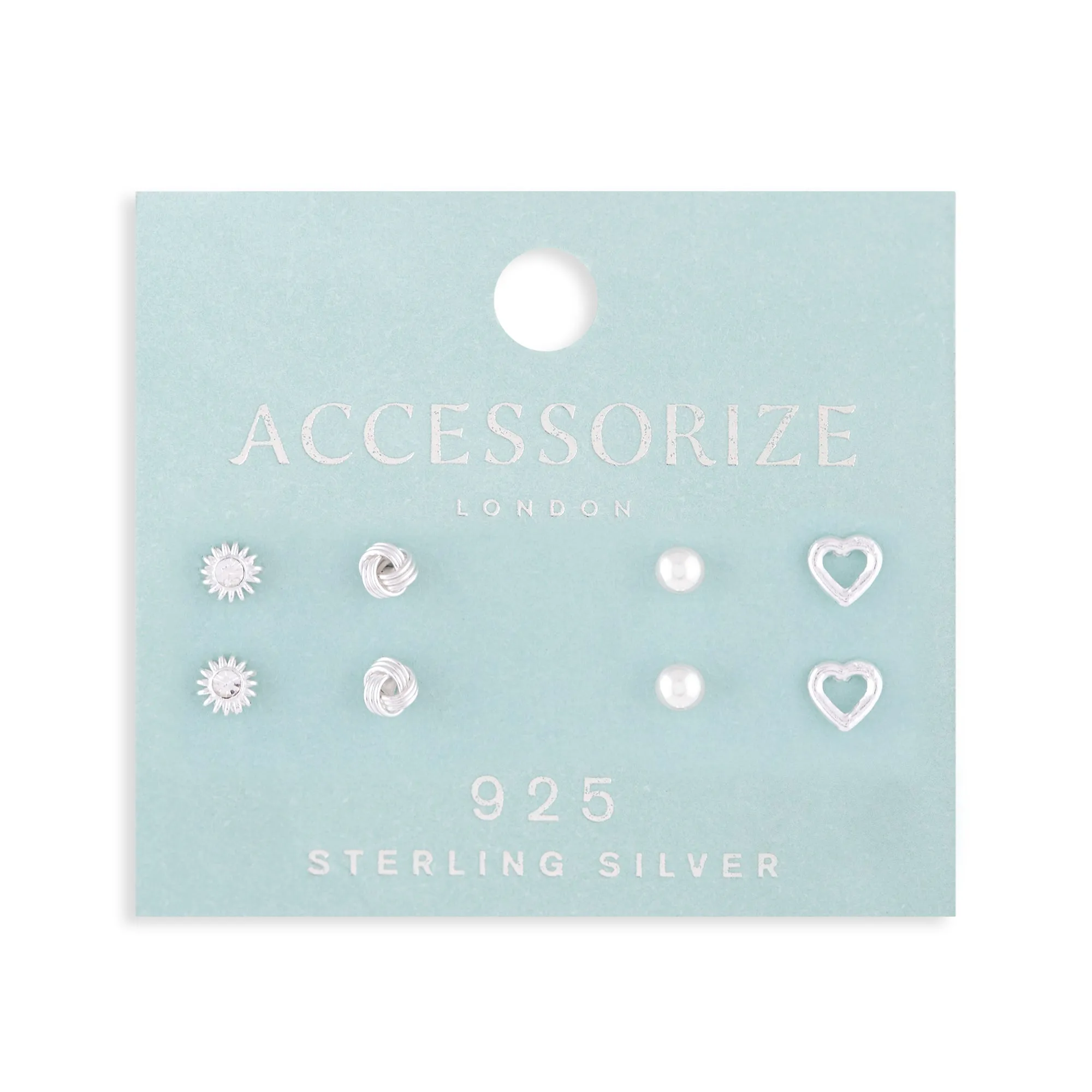 925 Pure Sterling St Silver Plated Mix Stud Set Of 4 For Women By Accessorize London