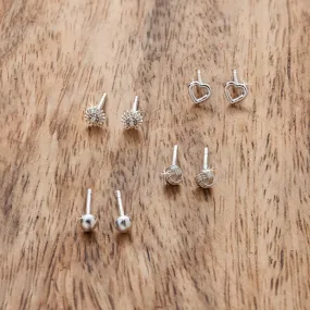 925 Pure Sterling St Silver Plated Mix Stud Set Of 4 For Women By Accessorize London