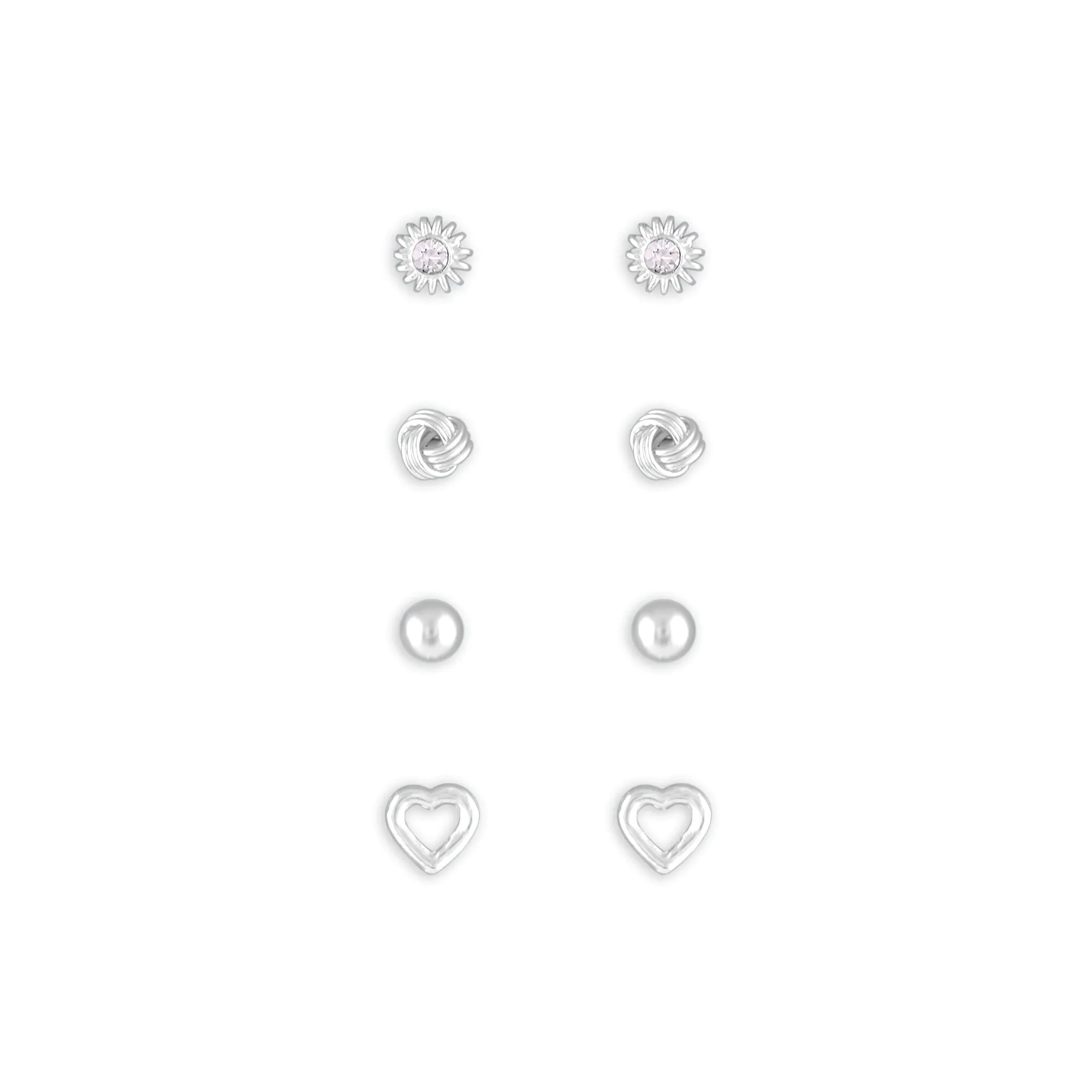 925 Pure Sterling St Silver Plated Mix Stud Set Of 4 For Women By Accessorize London