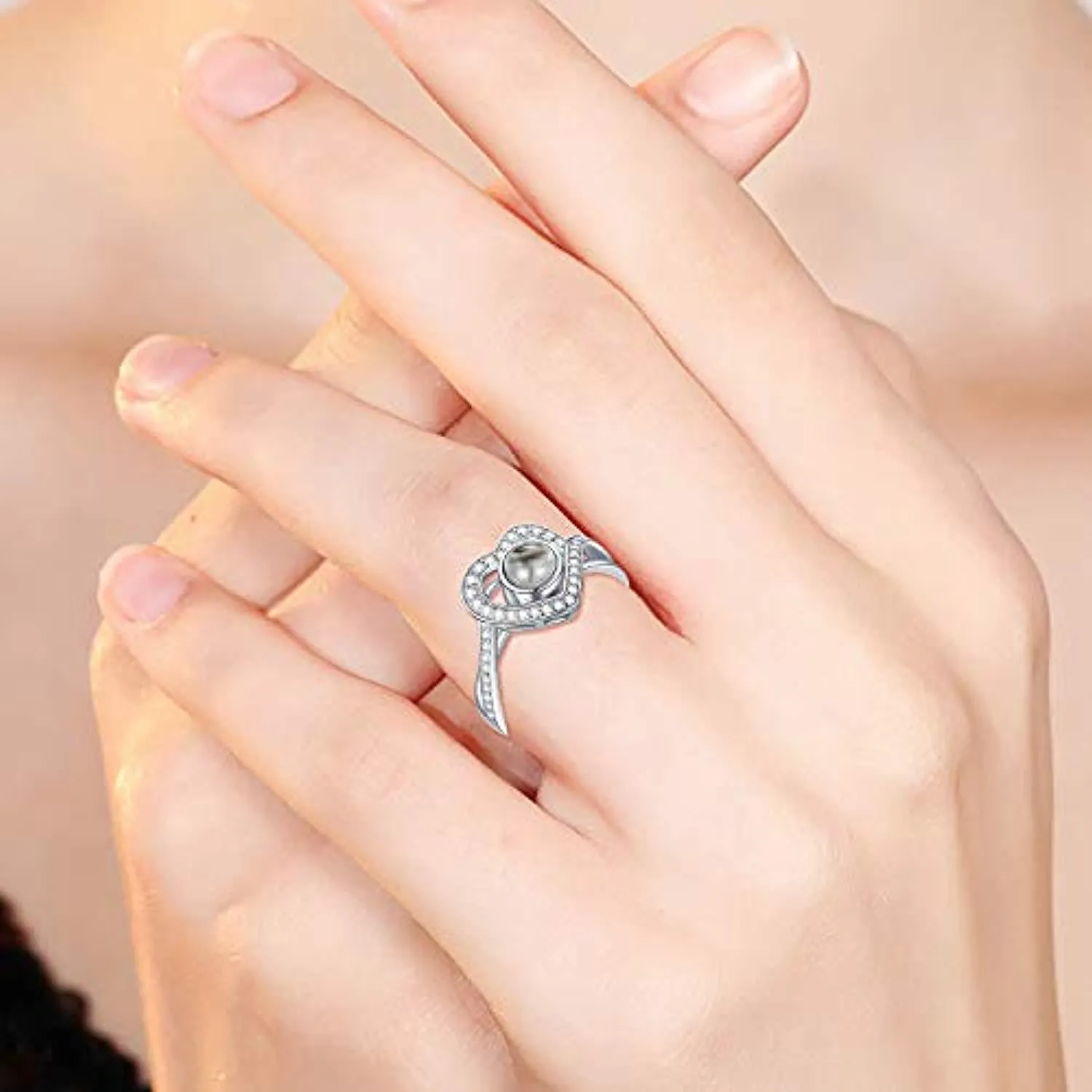 925 Sterling Silver I Love You 100 Language Heart Ring for Women Couple Valentine's Day