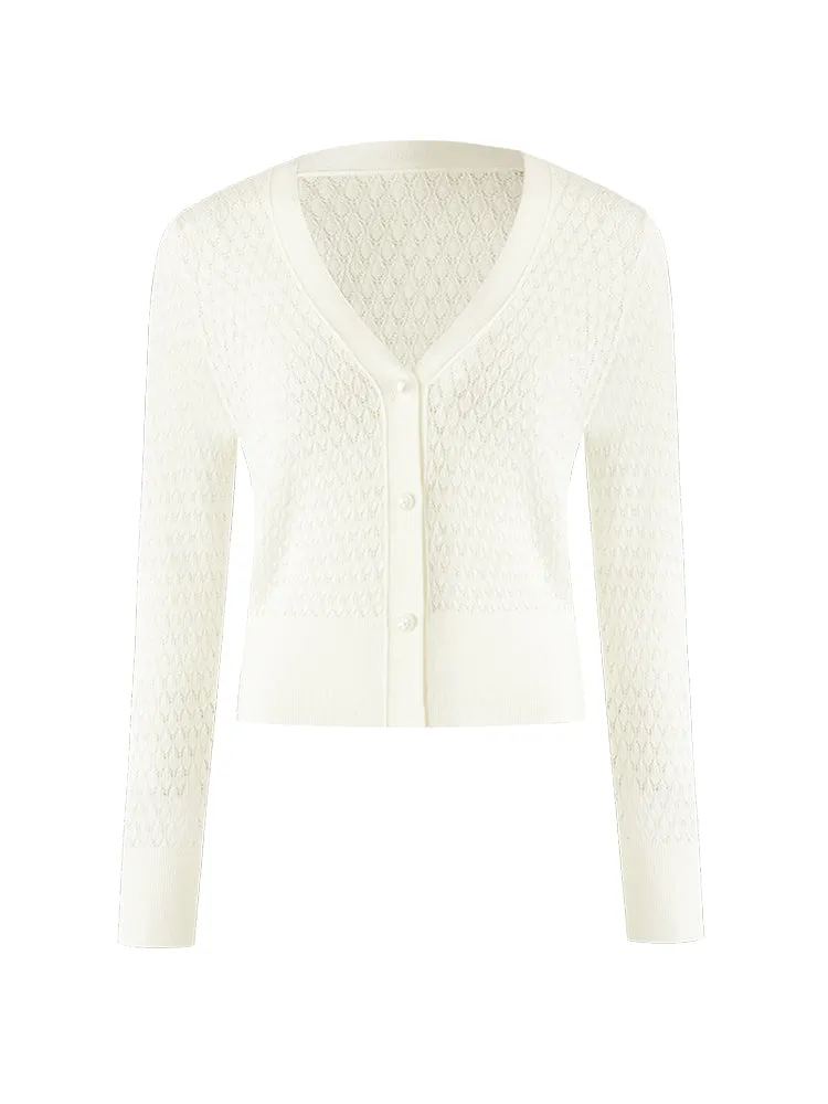 Acetate Crop Openwork Women Cardigan