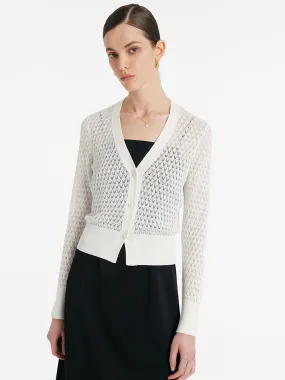 Acetate Crop Openwork Women Cardigan