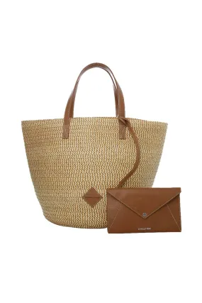 Adriana Castro Leather/Cana Flecha Marcial Tote Large Ocre