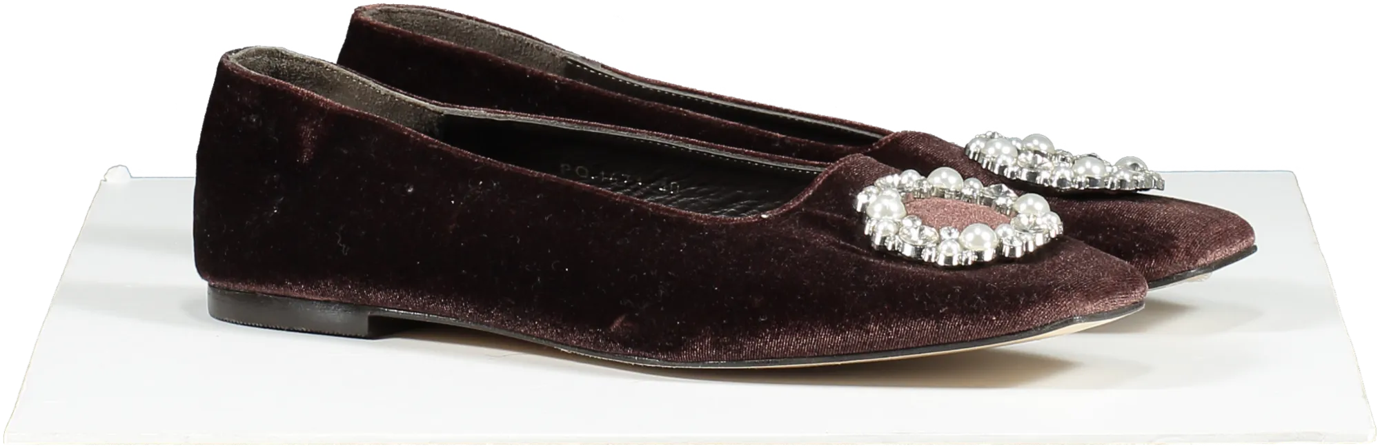 alohas Brown Bella Crystal Velvet Flat Shoe UK 7 EU 41 👞