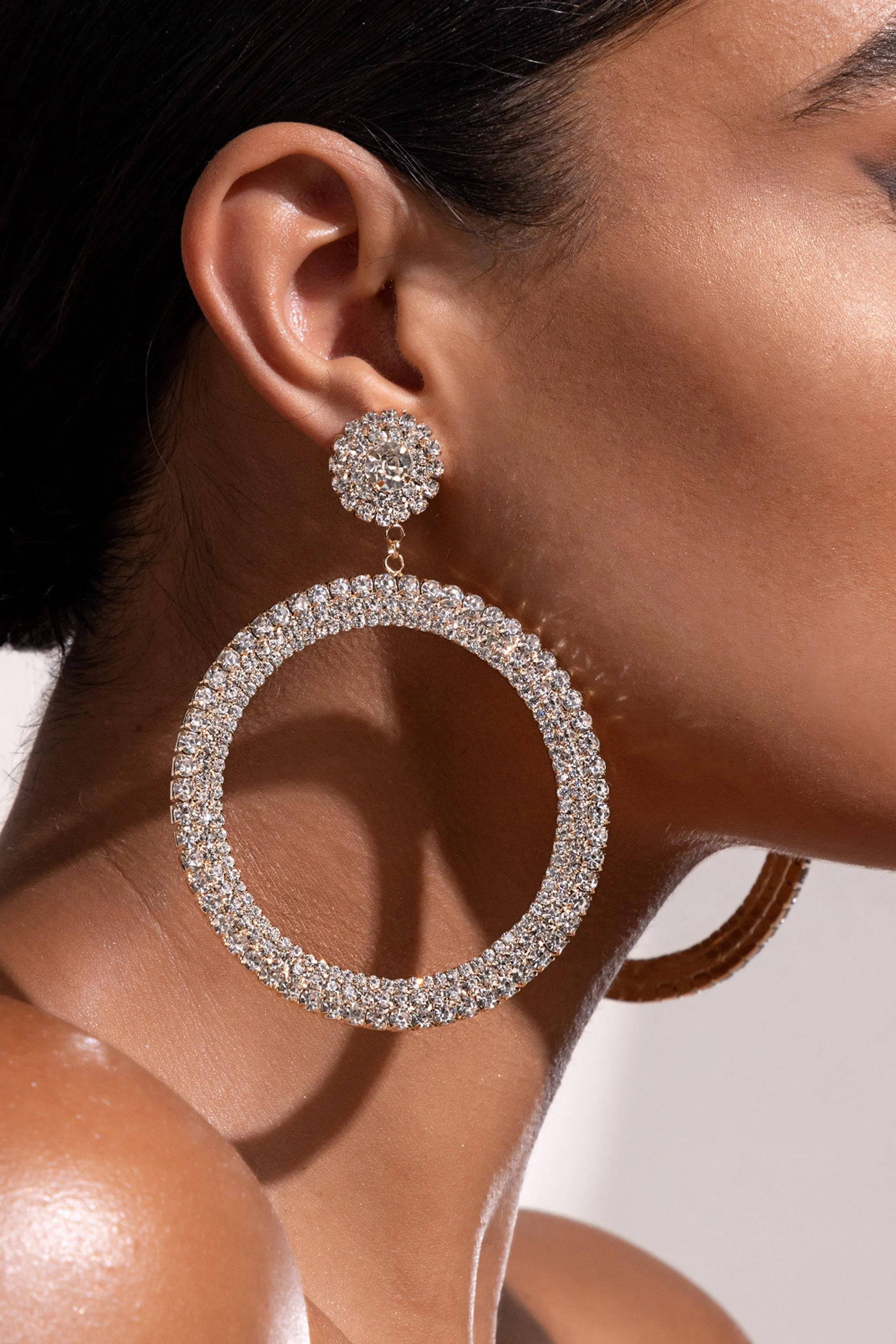 Amalia | Gold Large Crystal Drop Hoop Earrings