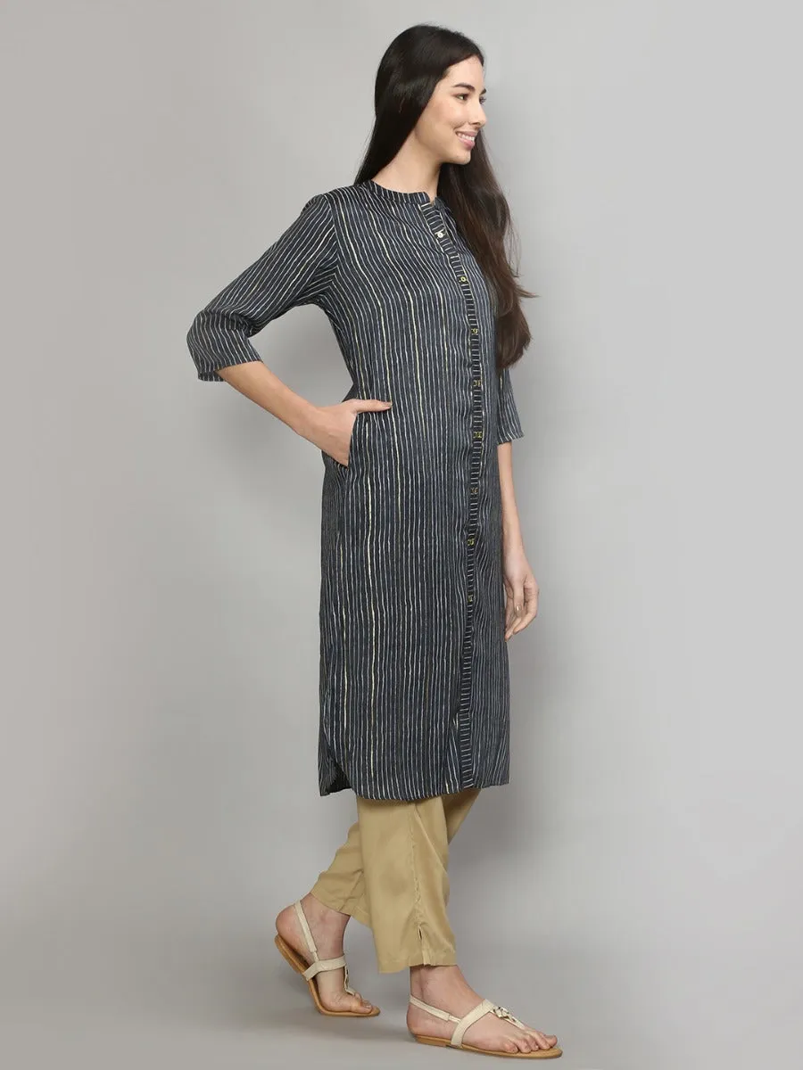 Attractive Charcoal Grey Stripe Printed Kurta