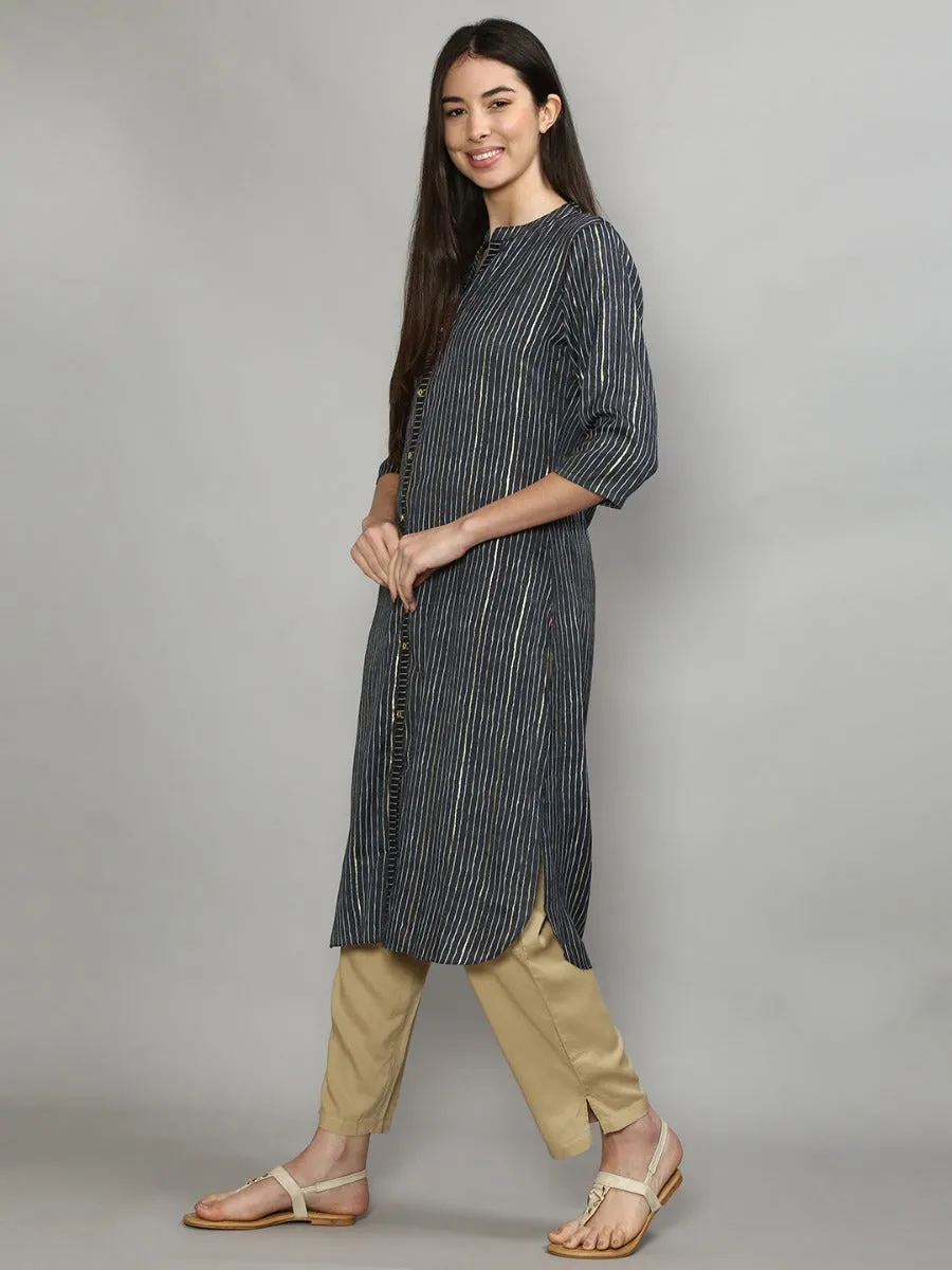 Attractive Charcoal Grey Stripe Printed Kurta