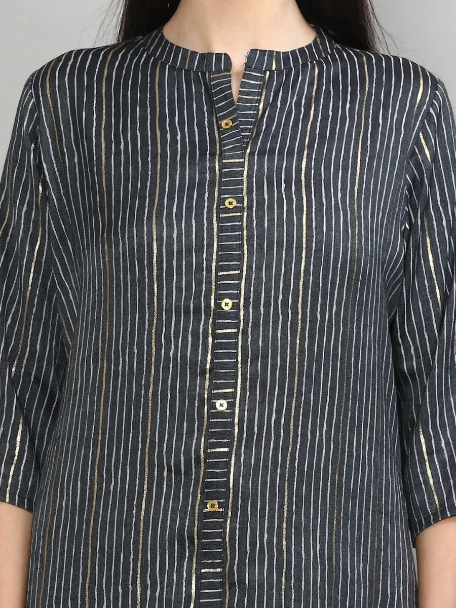 Attractive Charcoal Grey Stripe Printed Kurta