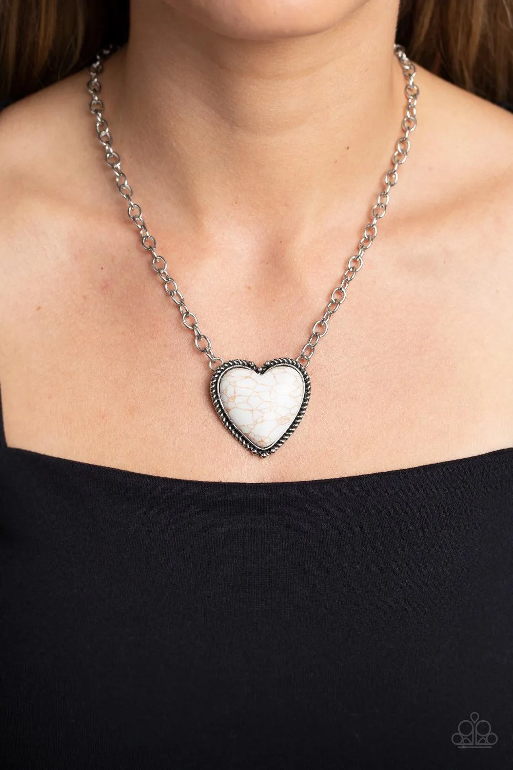 Authentic Admirer White Stone Heart Necklace - Paparazzi Accessories