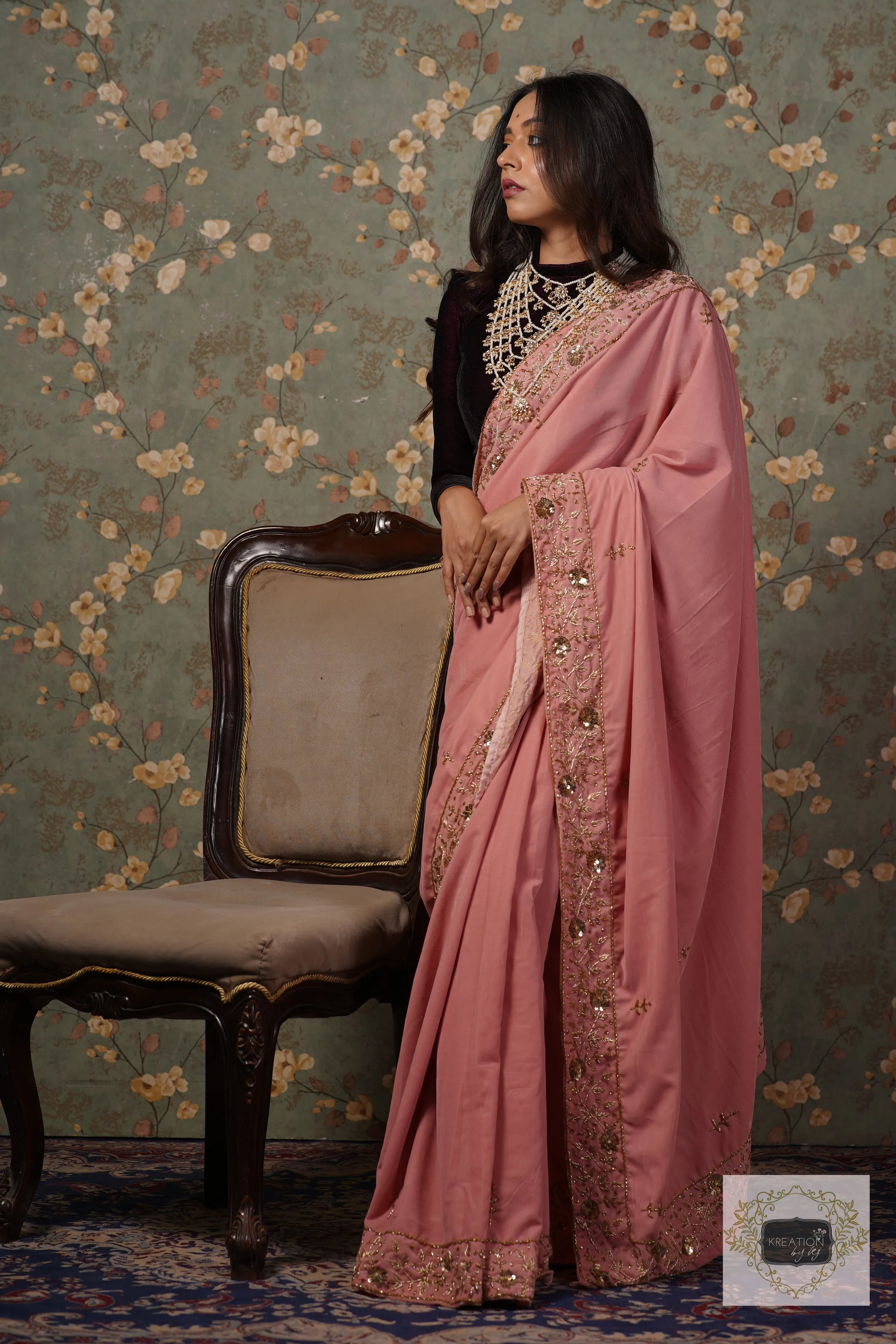 Baby Pink Velvet Anaya Saree