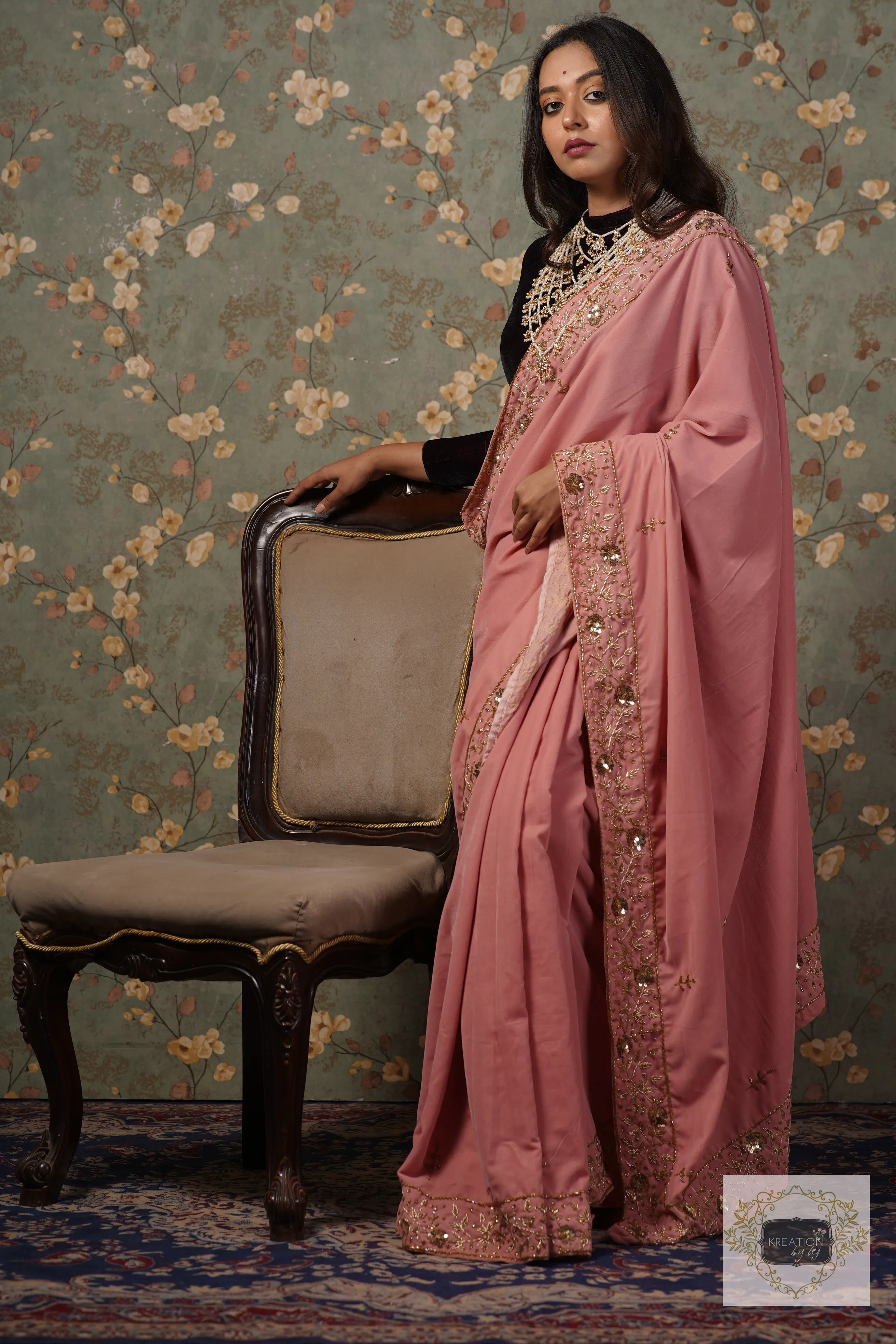 Baby Pink Velvet Anaya Saree