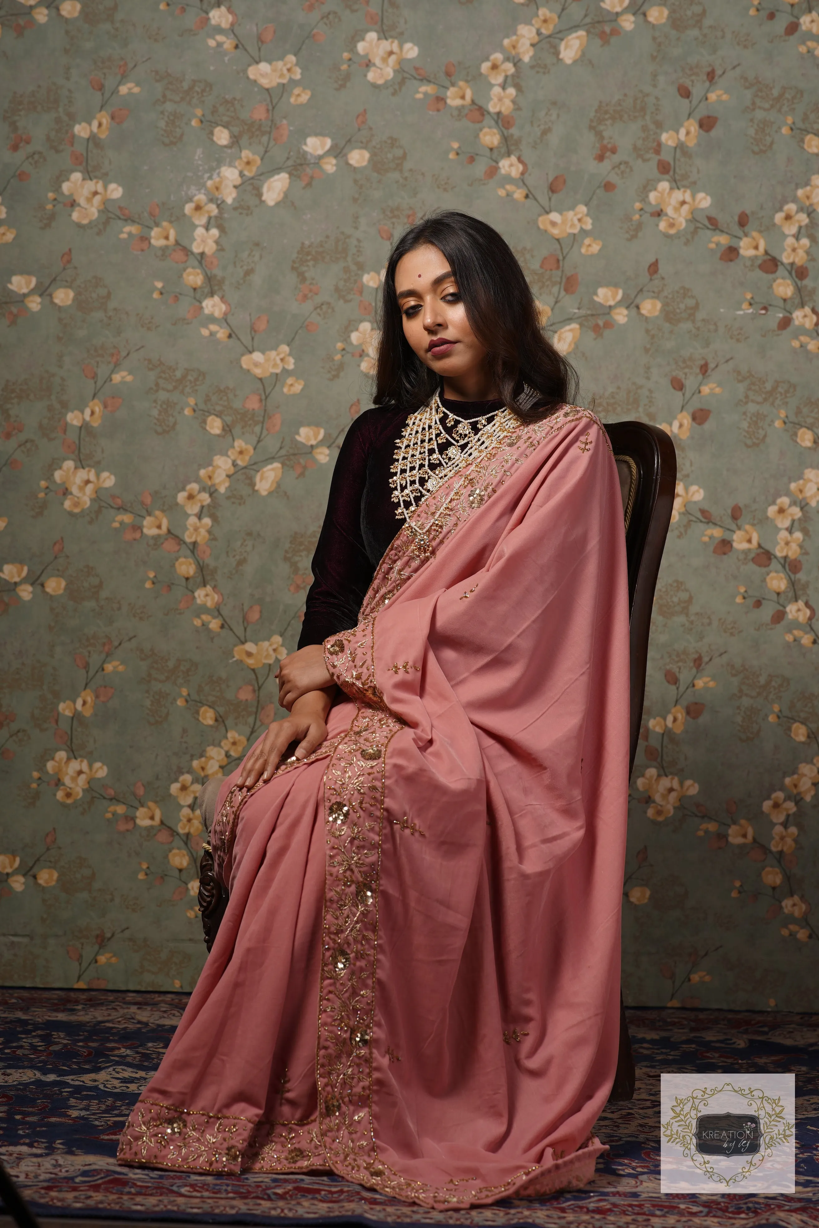 Baby Pink Velvet Anaya Saree