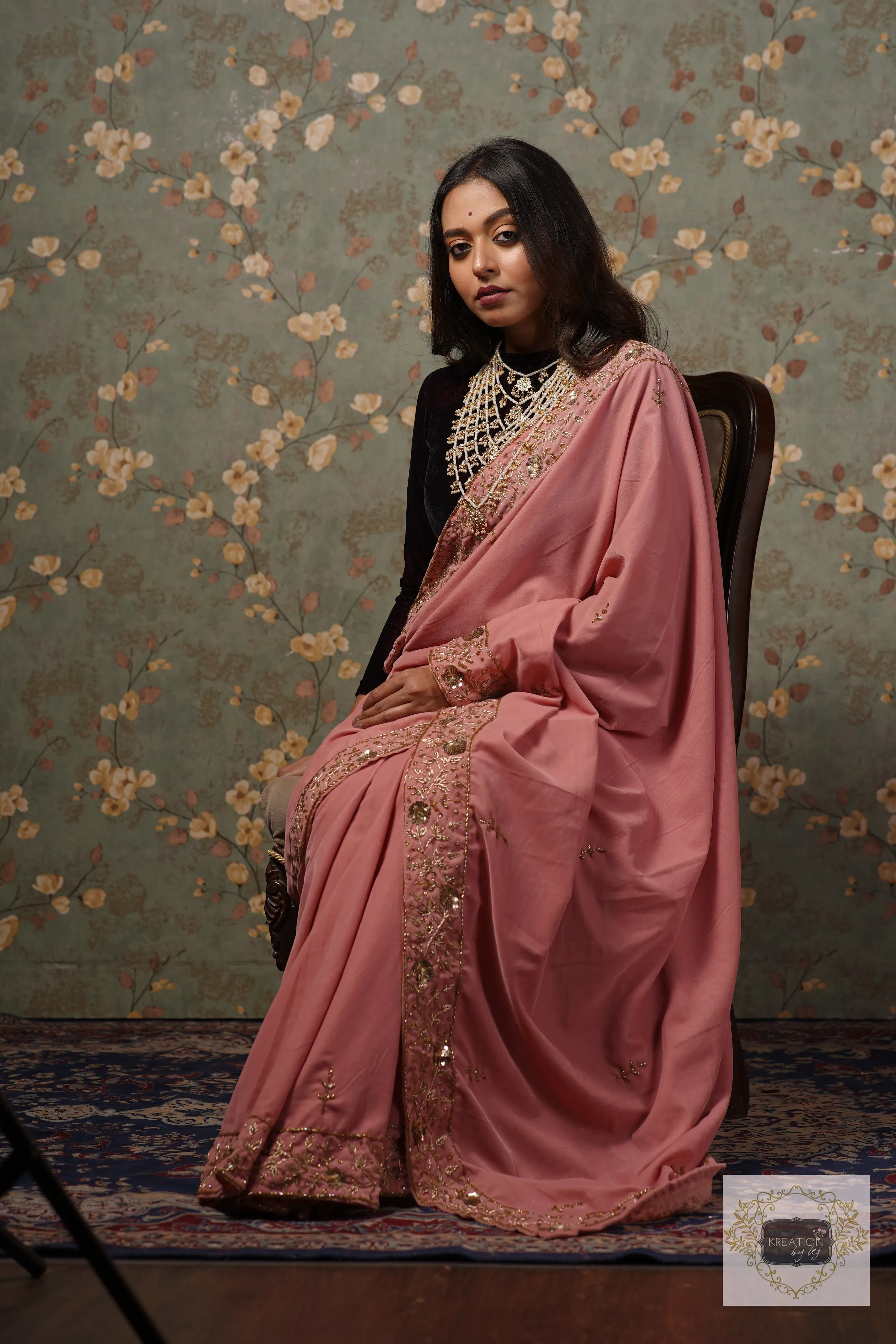 Baby Pink Velvet Anaya Saree