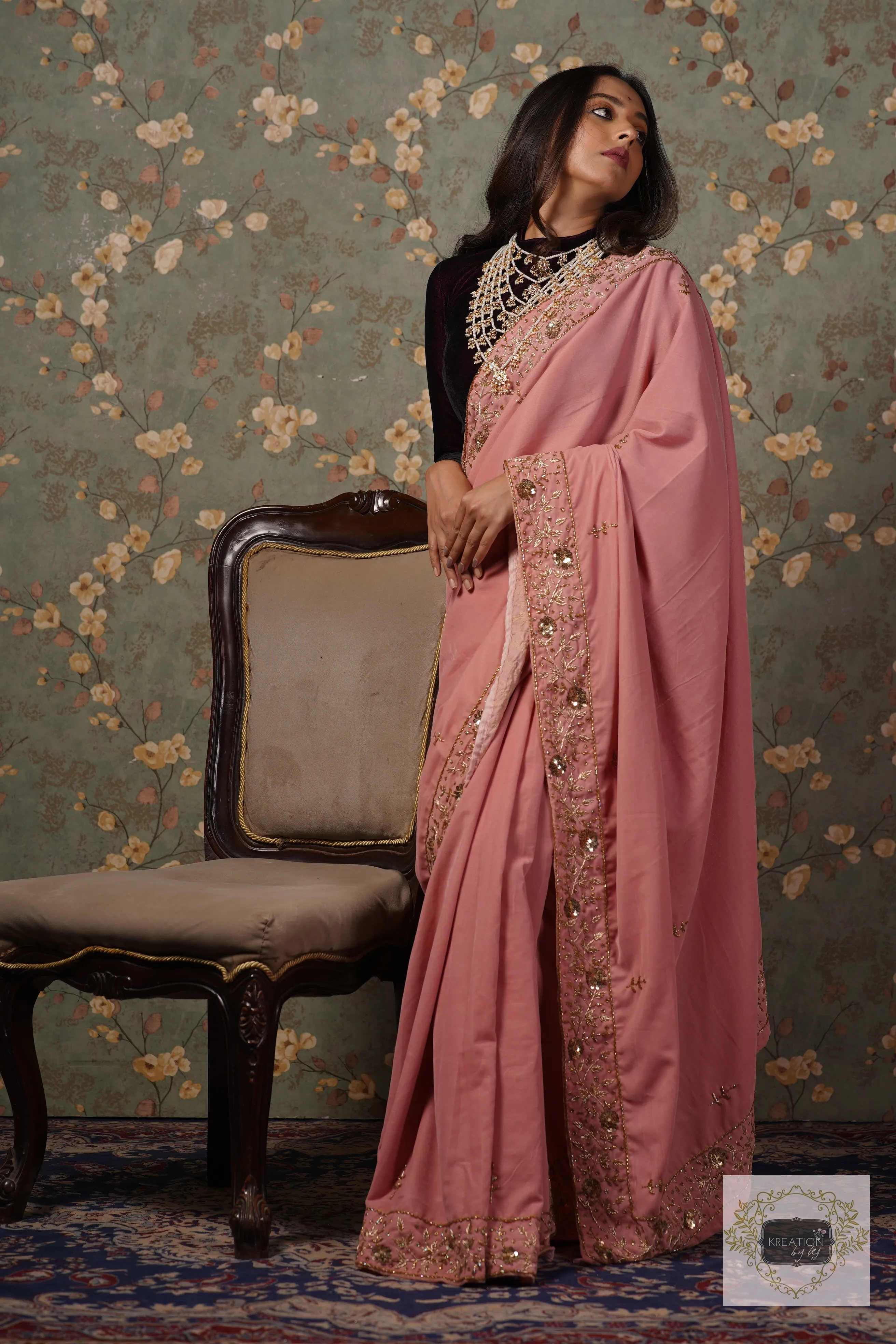 Baby Pink Velvet Anaya Saree