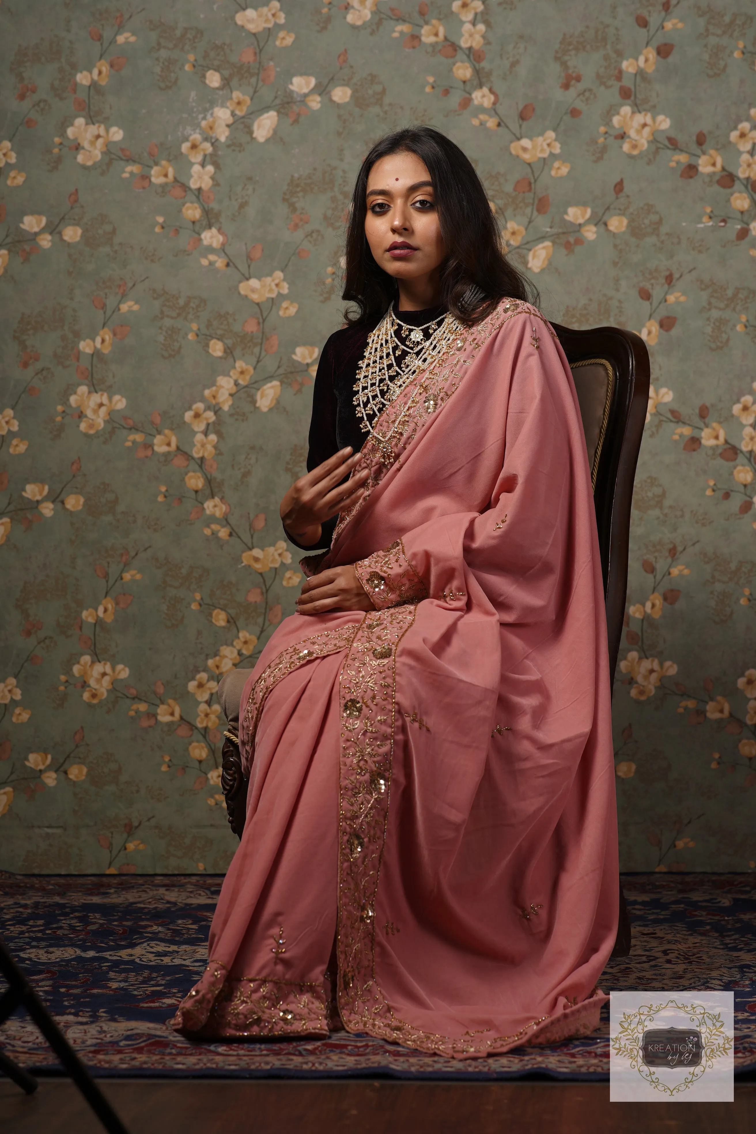 Baby Pink Velvet Anaya Saree