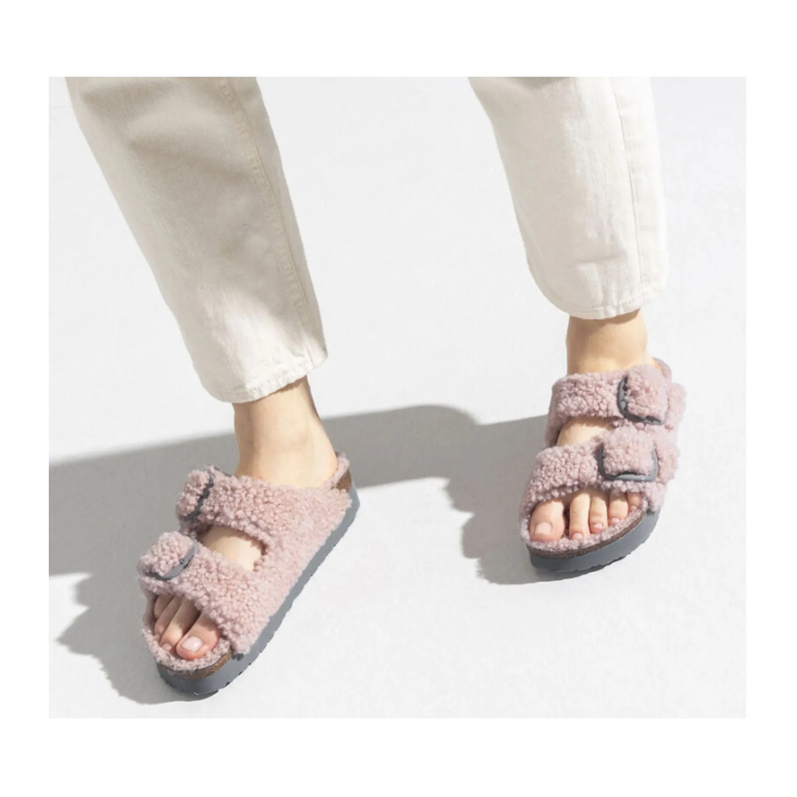 Birkenstock Arizona Big Buckle Slide Sandal (Women) - Teddy Crystal Rose Shearling