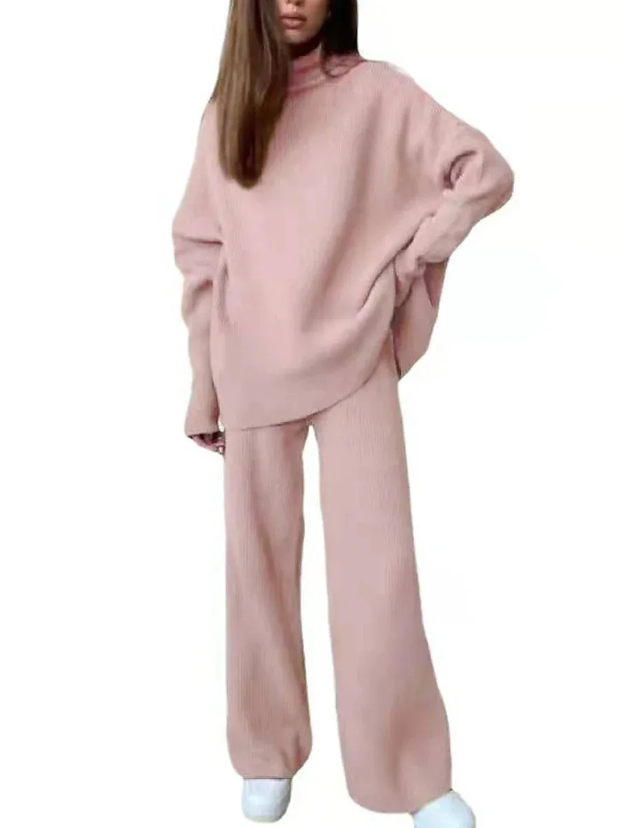 Black and Pink Women's High Neck Loungewear Set for Ultimate Comfort